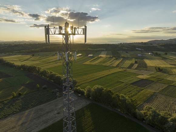 An aerial view of a cell tower.