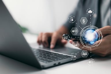 computer with overlay of icons