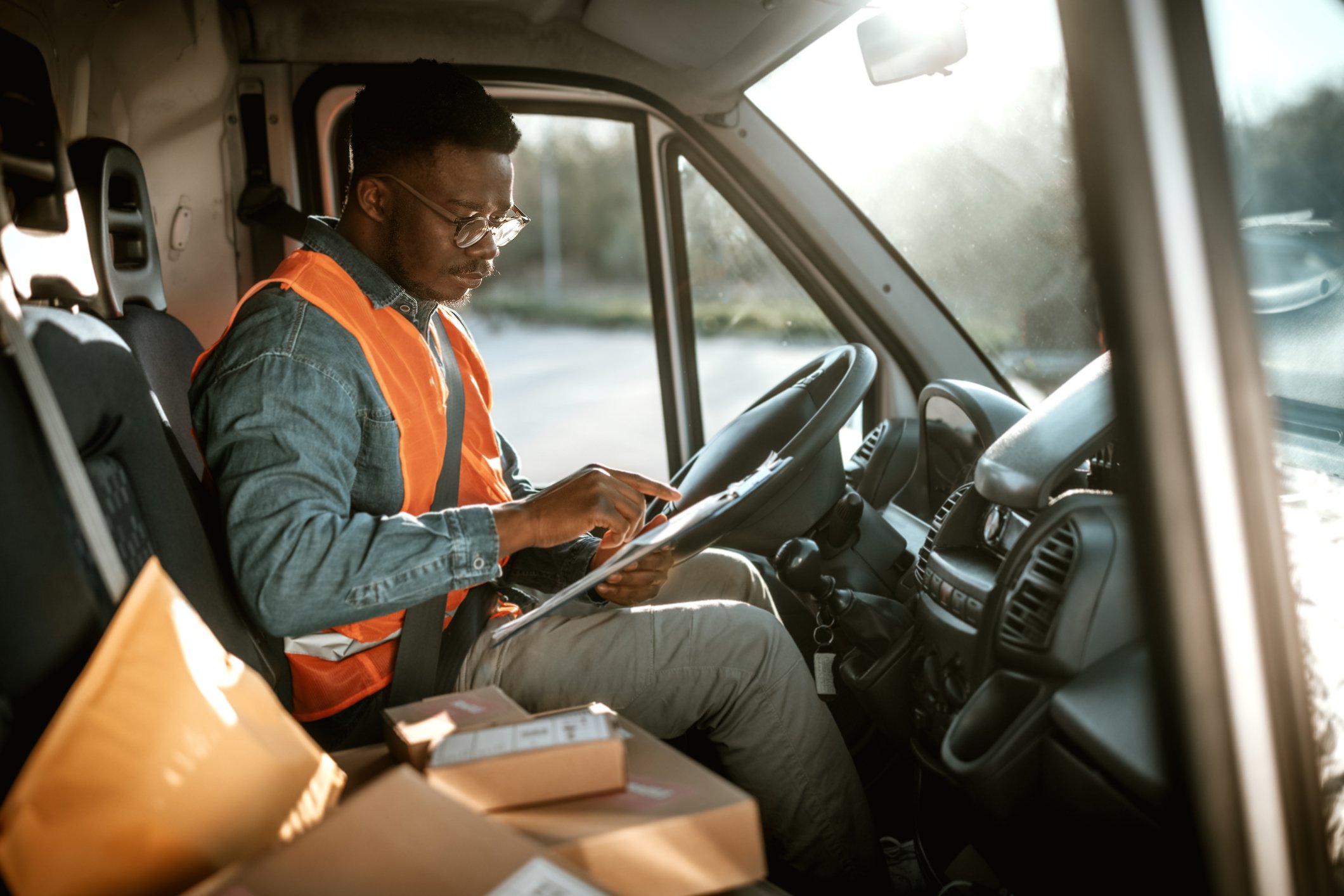 Delivery person in truck
