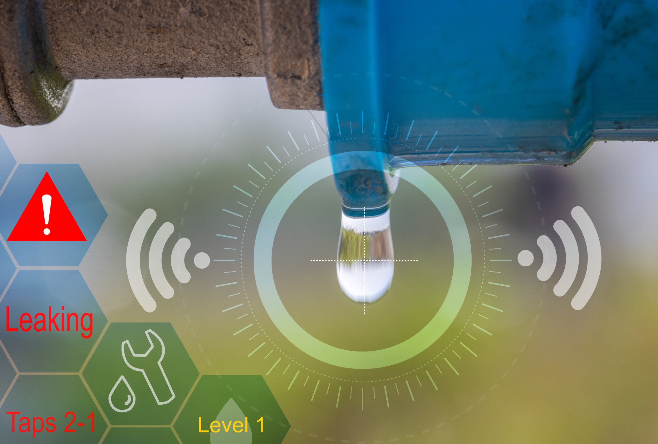 Sensor detecting a leak in a water pipe.