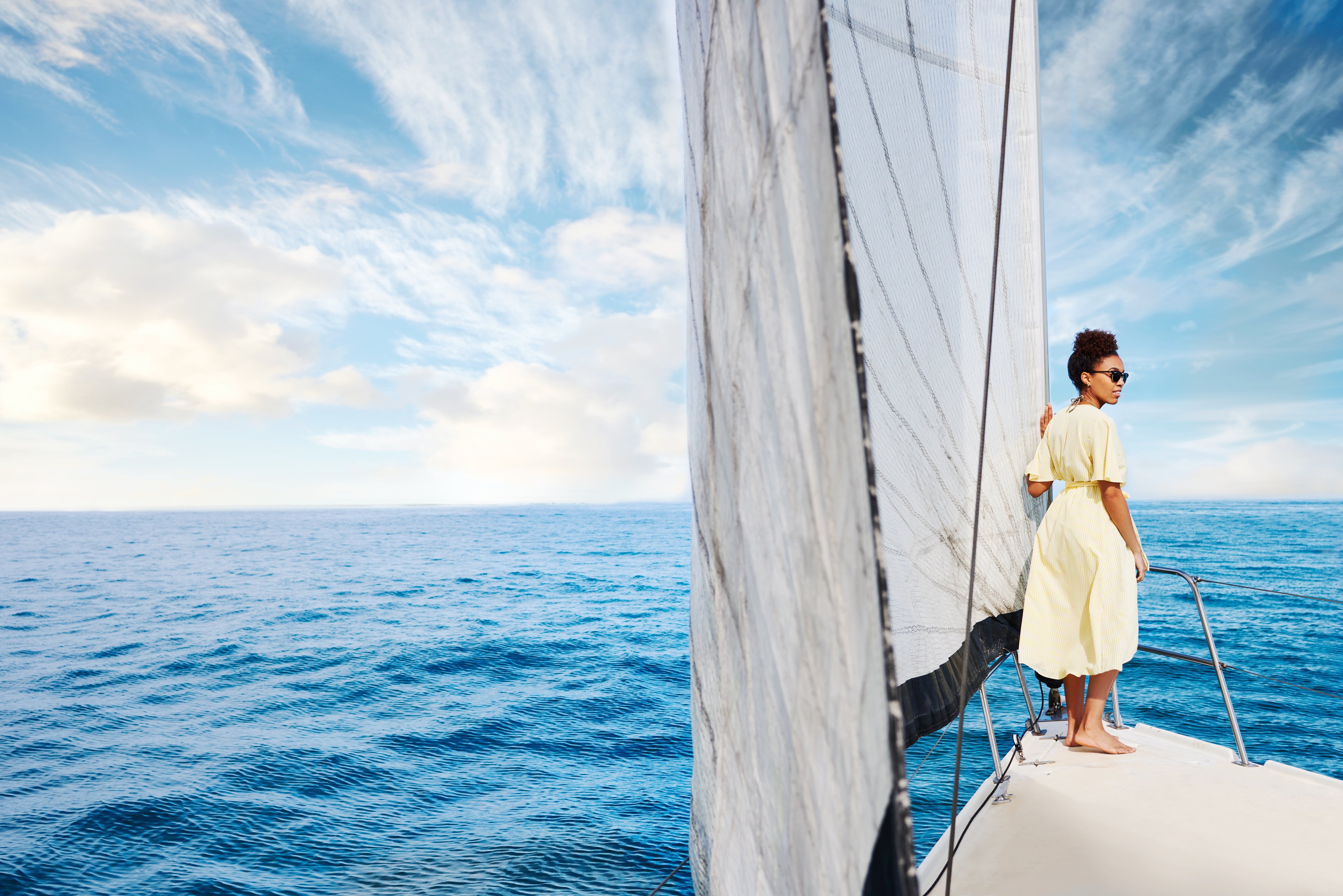 woman boat sail ocean waves fun leisure vacation