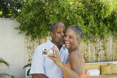 Smiling couple taking selfie