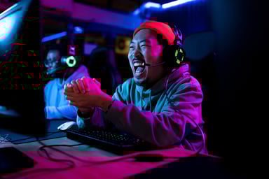 A person playing at a gaming console