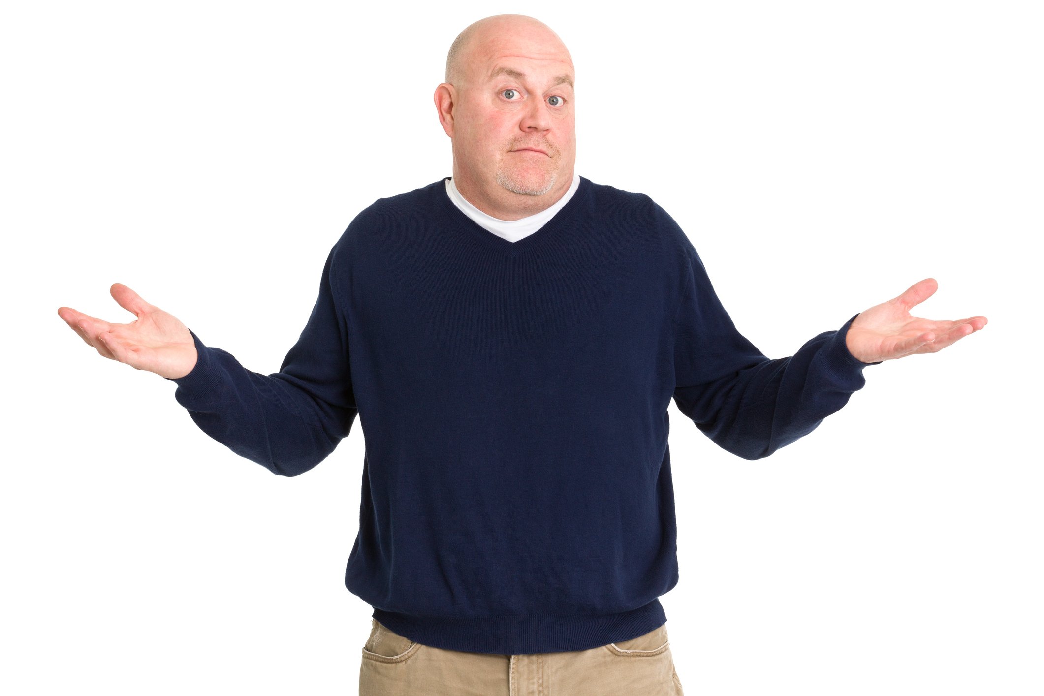 Person shrugging, unsure, with arms outstretched. 