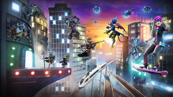 Promotional art featuring Roblox's avatars. 