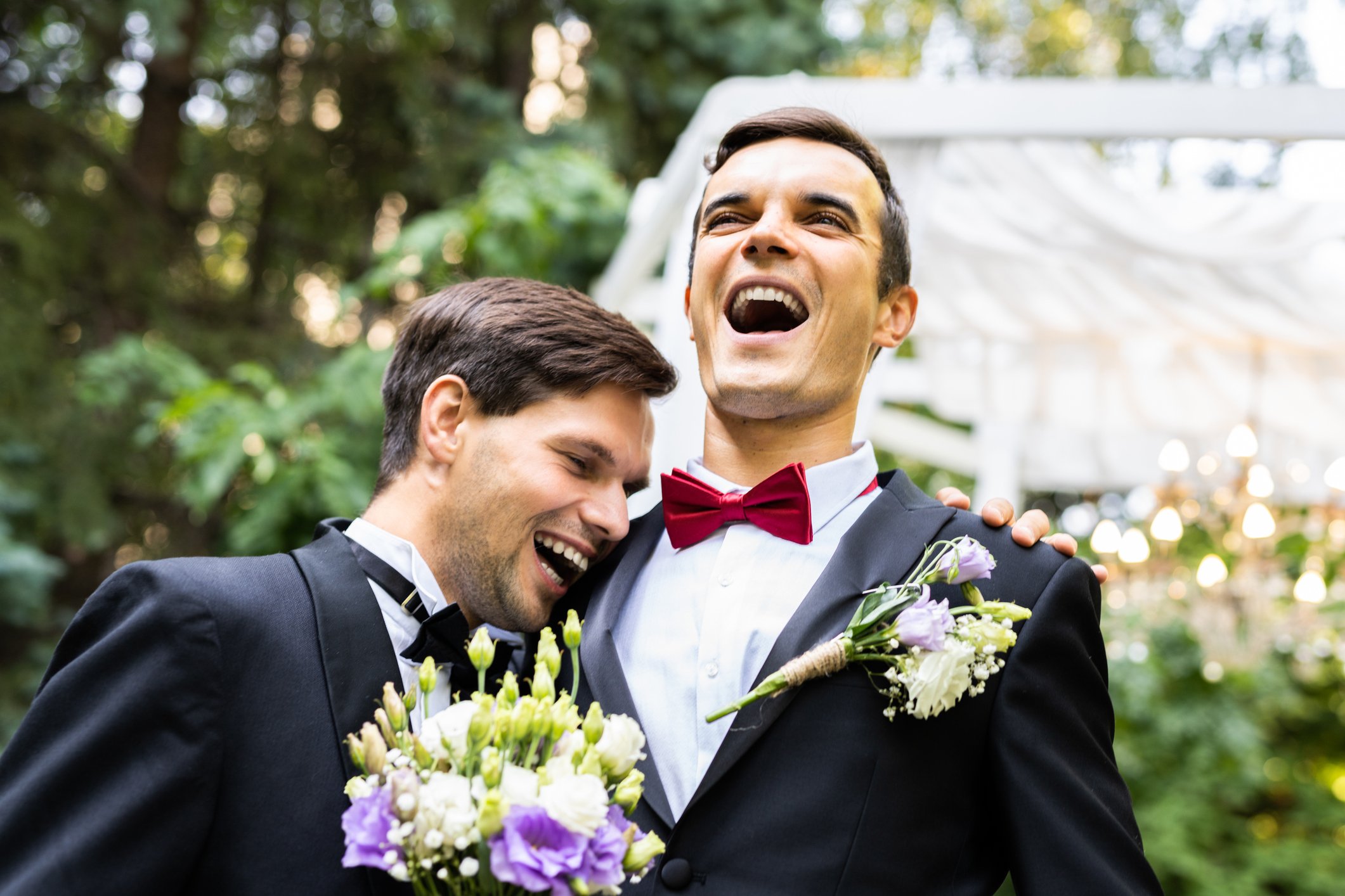 Gay couple celebrating their wedding 