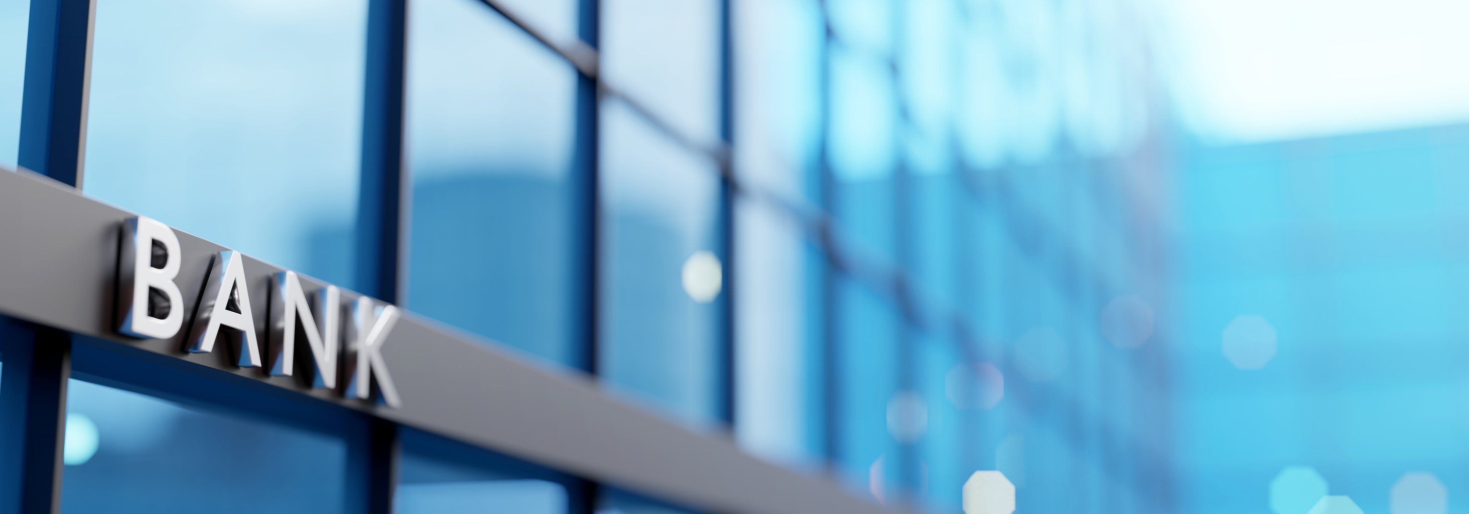 Glass facade of a bank.