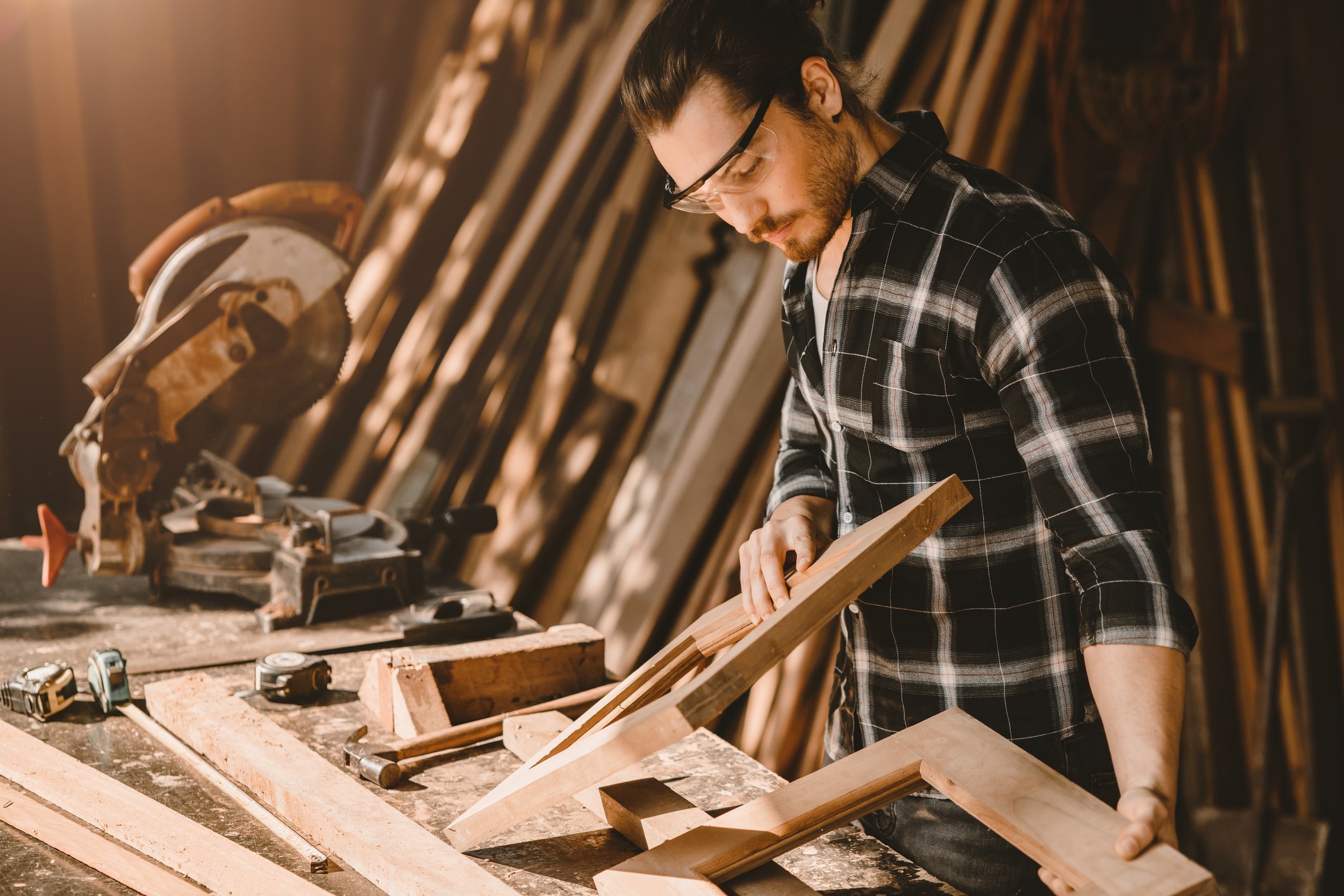 A person working in a wood shop.