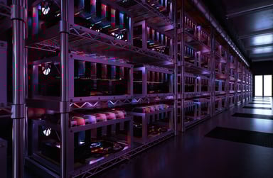Cryptocurrency mining rigs in a data center 