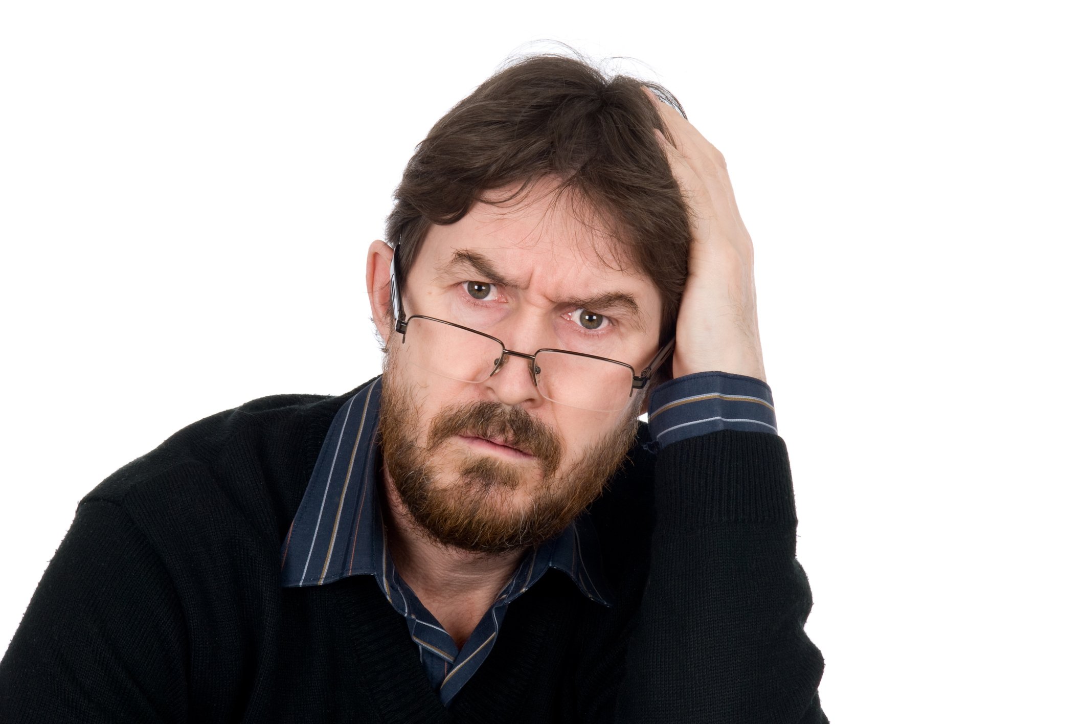 Someone has his hand on his head, looking amazed.