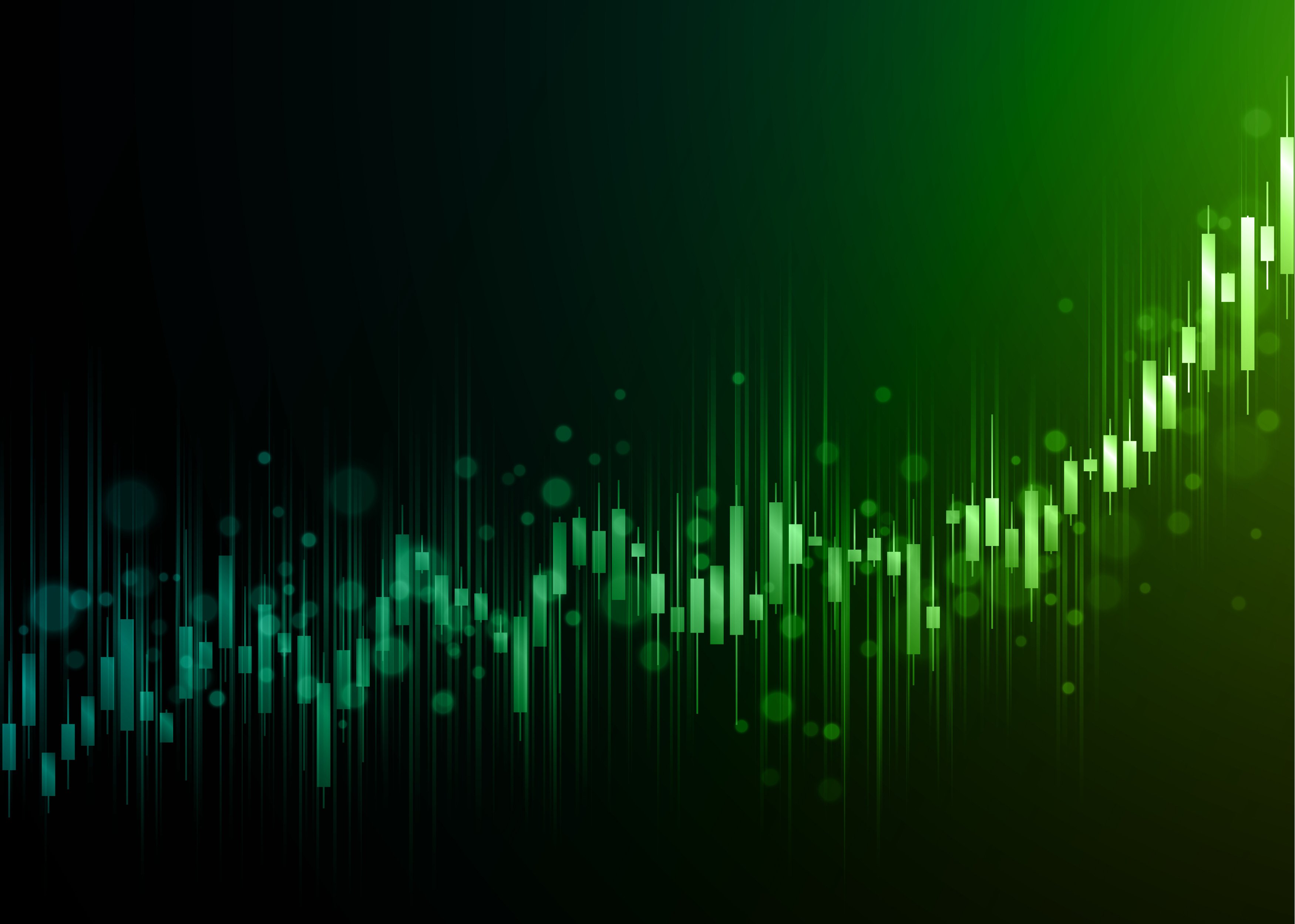 Green stock chart rising.