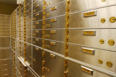 bank vault of safe deposit boxes