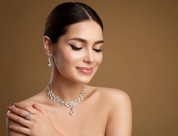 A woman posing in a necklace