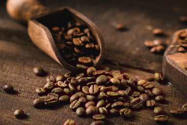 Coffee beans and scoop