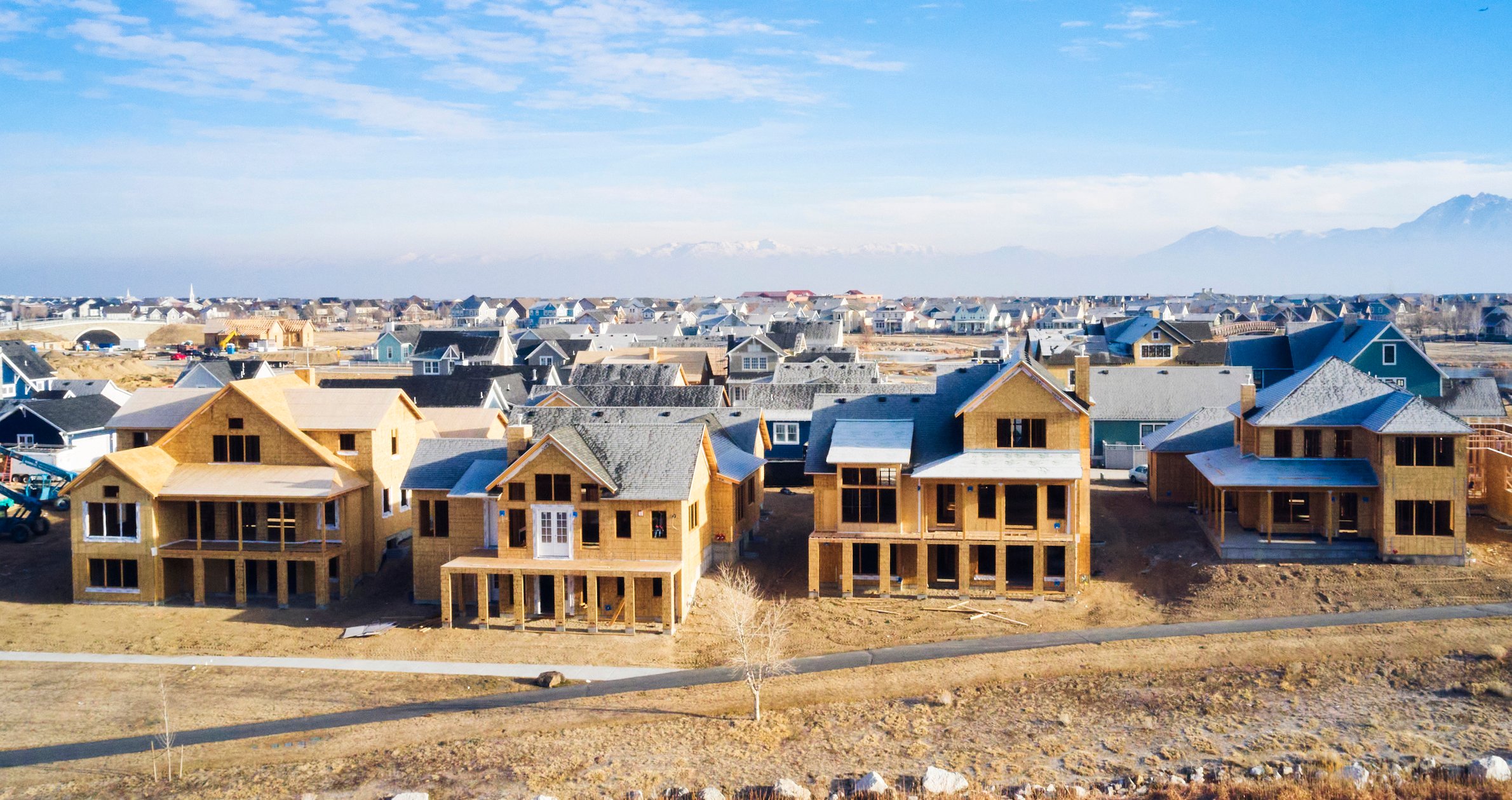 aerial view of new homes under construction