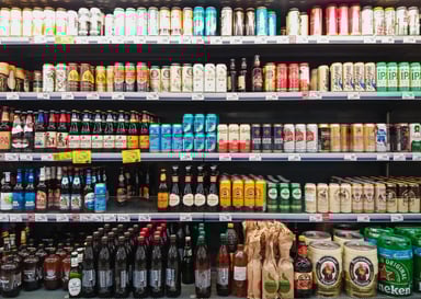 Alcoholic beverages in a store.