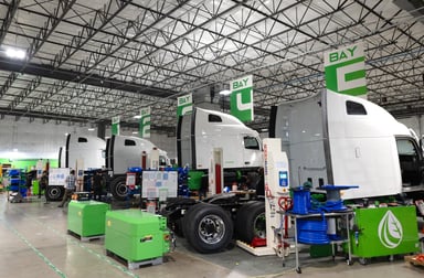 Hyliion powertrain trucks at plant