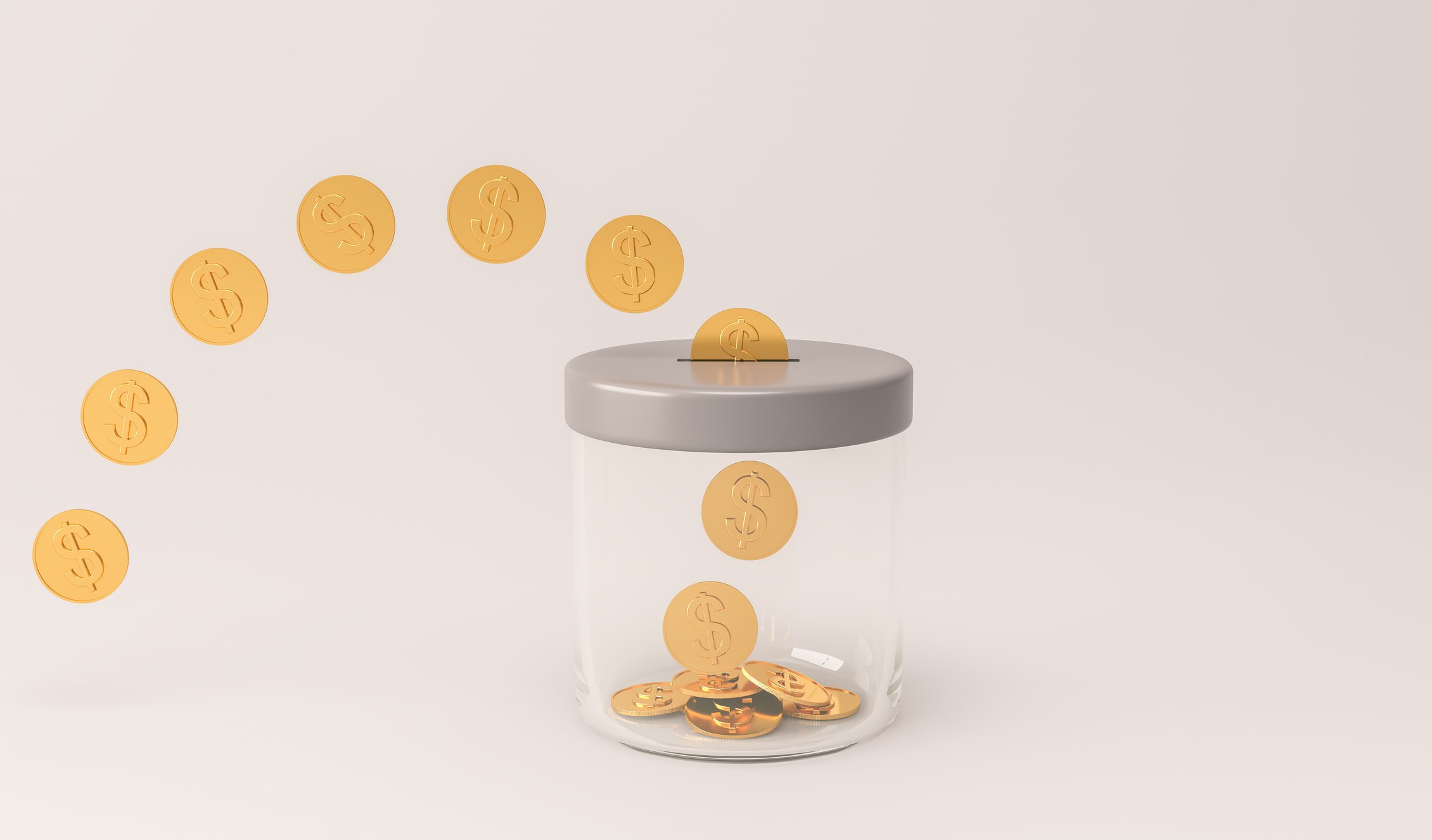 Coins piled in a jar. 