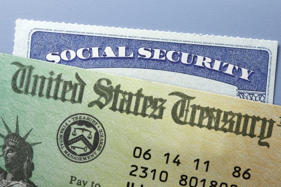 A Social Security card and a U.S. Treasury check.