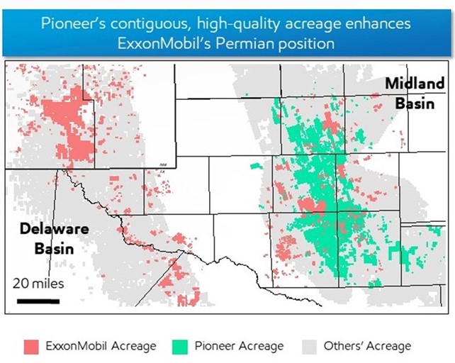 A map showing the combined Exxon and Pioneer position.
