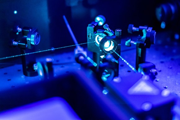 A laser being used for scientific measurements.