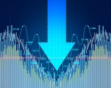 stock market blue arrow down