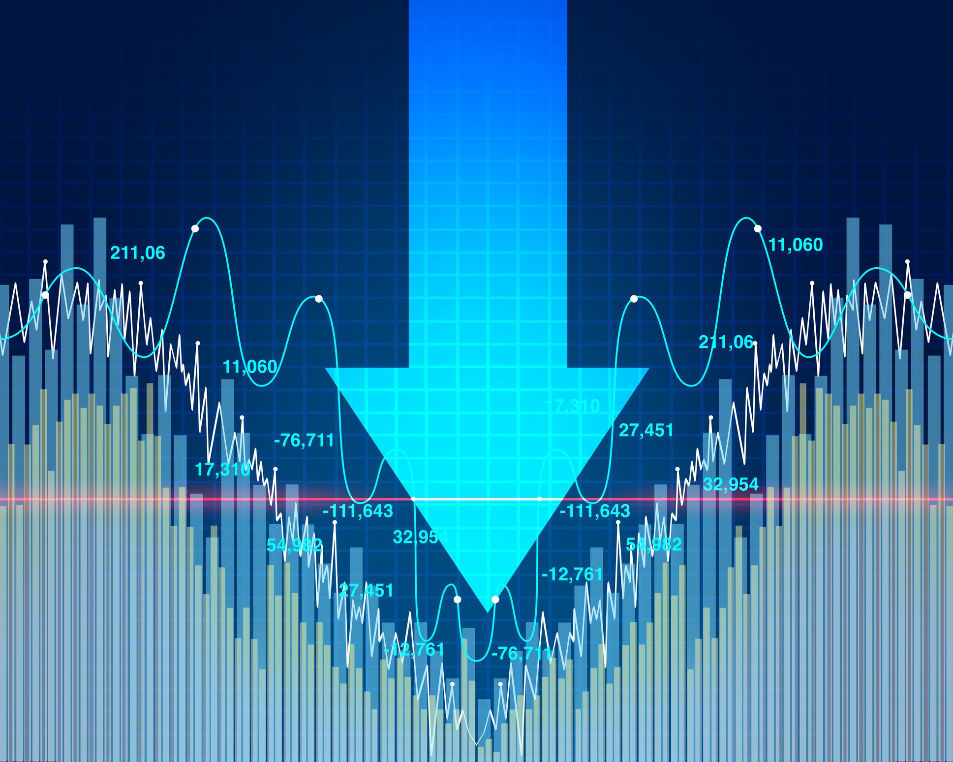 stock market blue arrow down