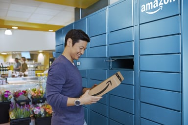 Person taking a package from an Amazon locker
