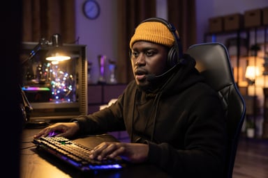 computer gamer playing wearing headset