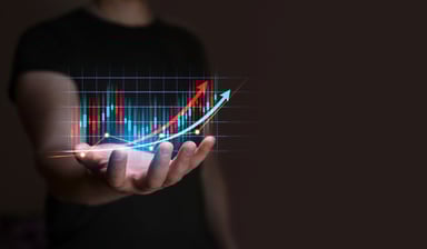 stock market arrows going up in hand