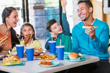 Family eating at a restaurant.