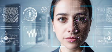 Woman having her face scanned AI biometrics
