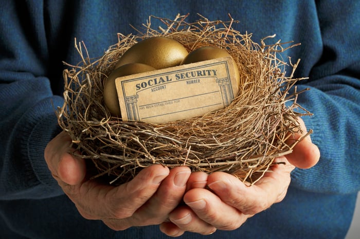 Nest with golden eggs and a Social Security card.