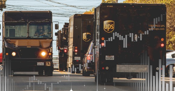 UPS trucks on the road