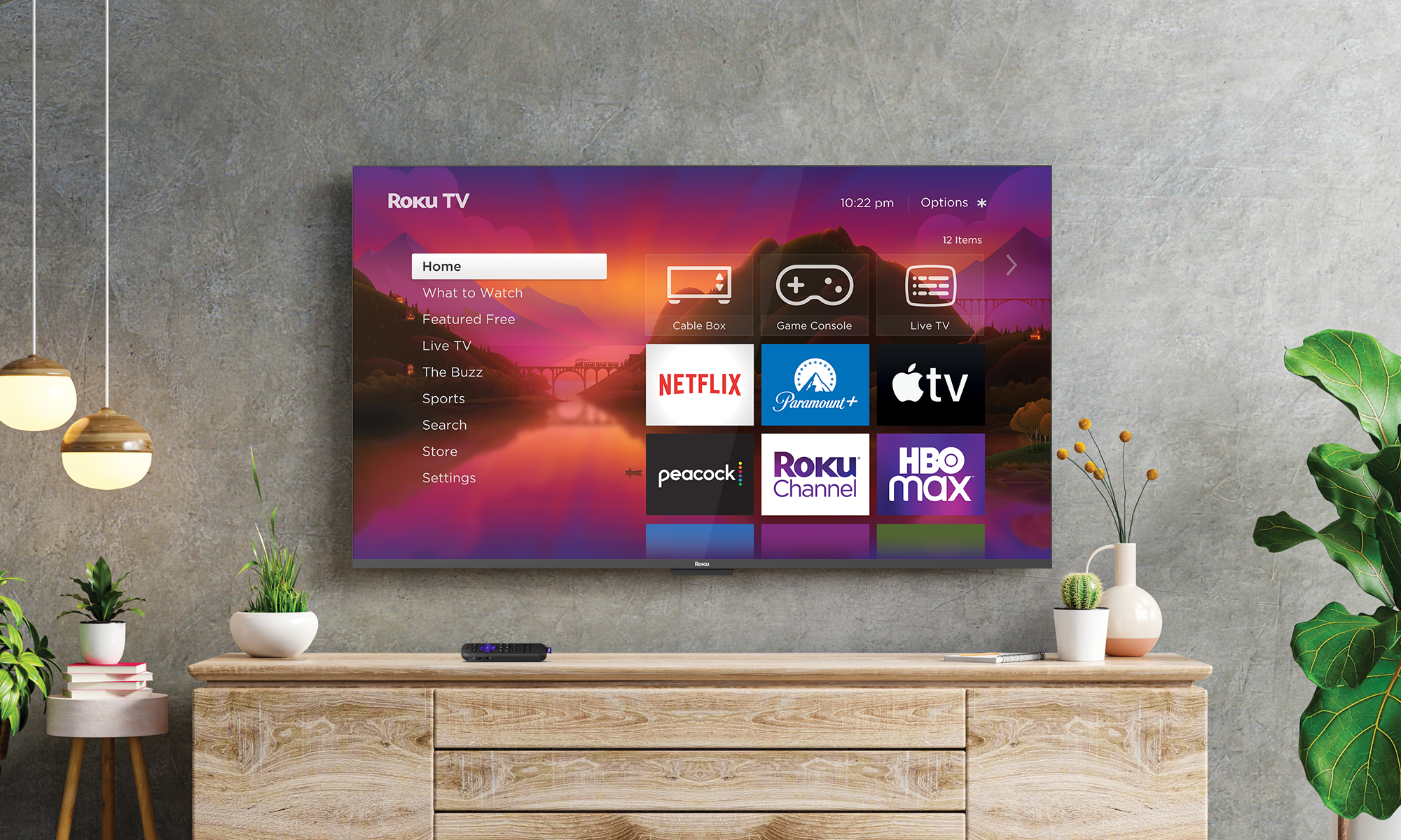 roku tv in a living room setting