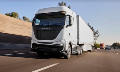 Nikola hydrogen truck in traffic