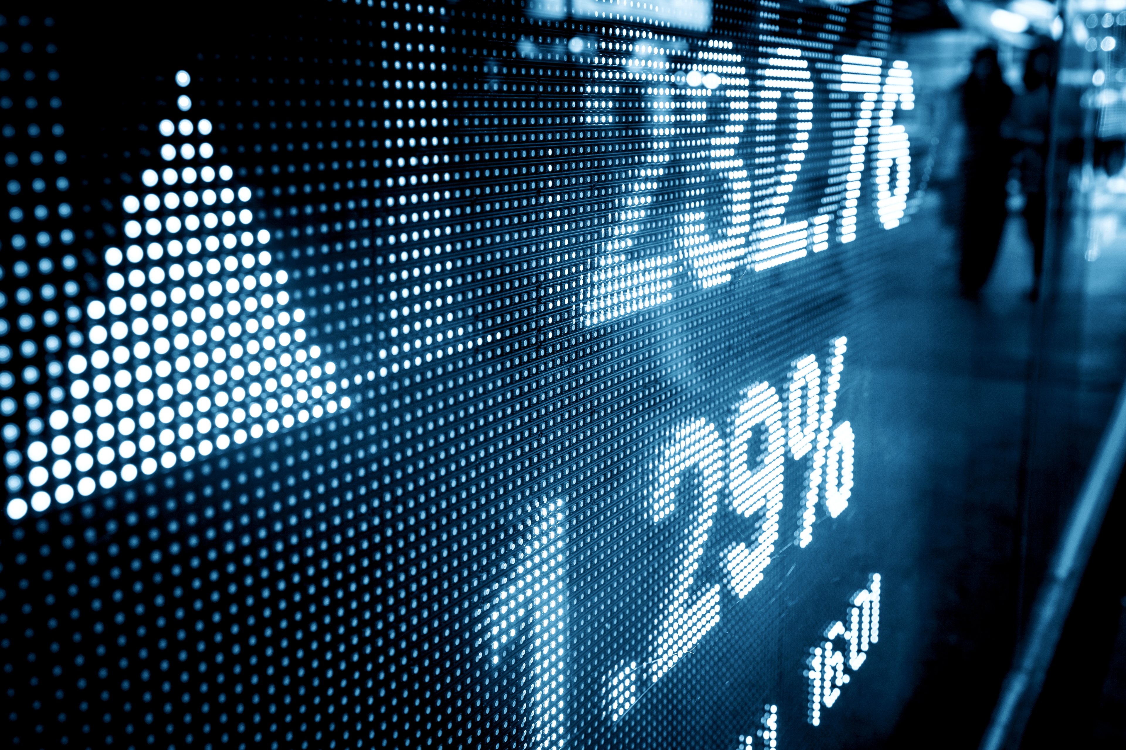 Stock trends displayed on an exchange.