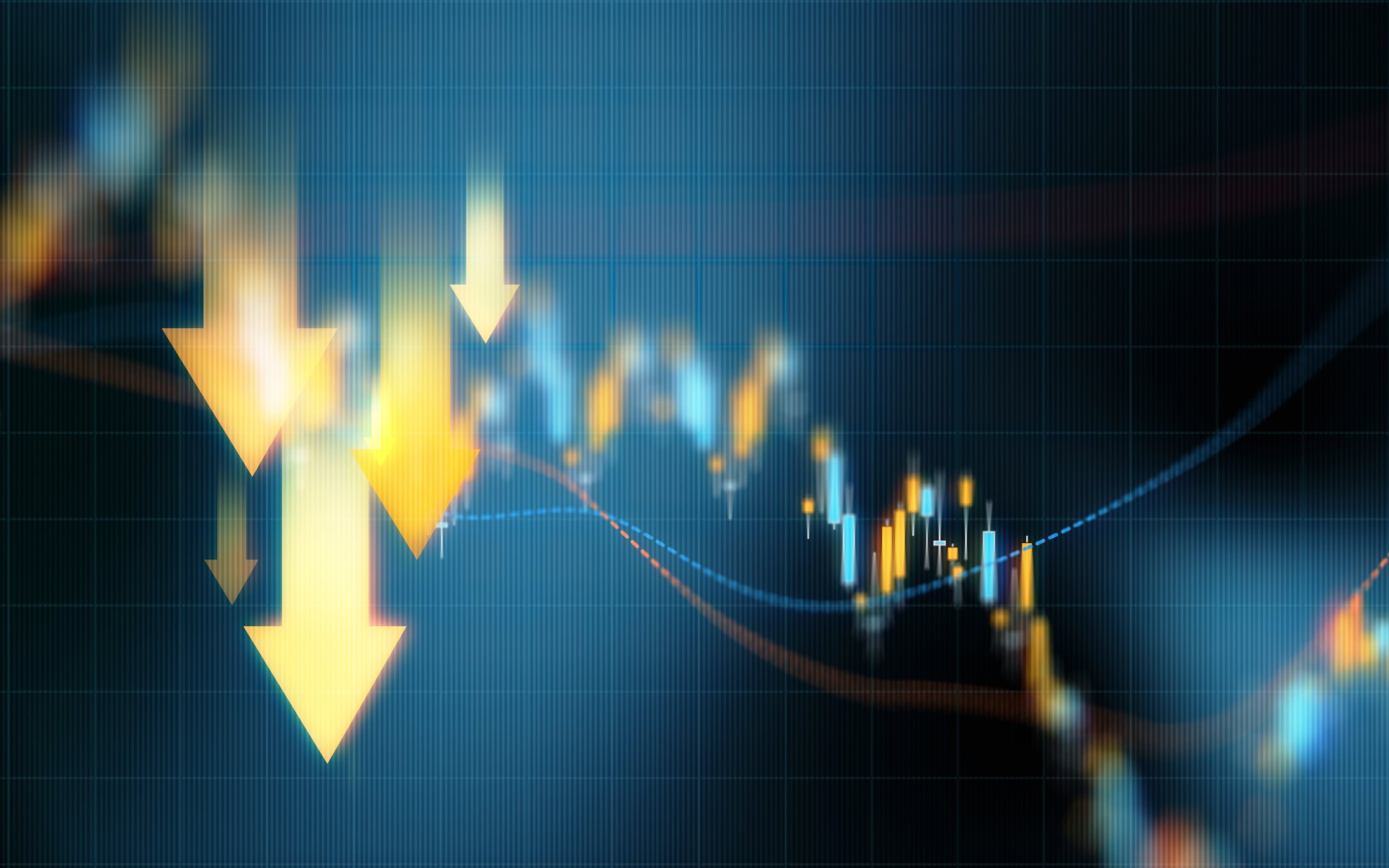 yellow down arrows over stock chart investment 