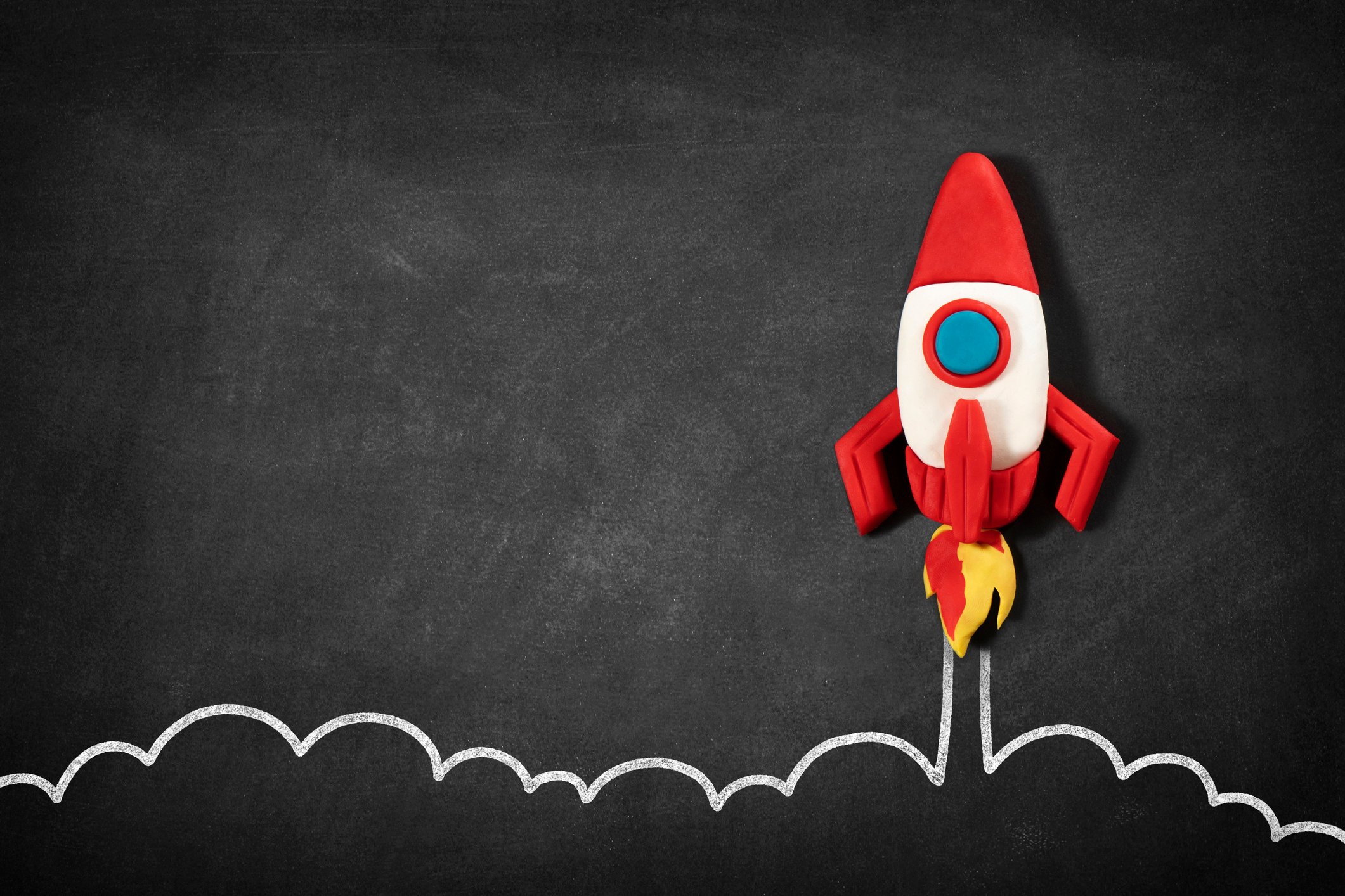 A space shuttle drawn on a blackboard.