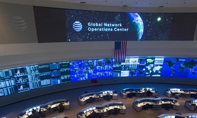 large control center with _AT&T logo on screen_AT&T_
