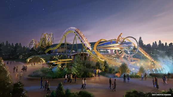 Artist rendering of a roller coaster at Epic Universe.