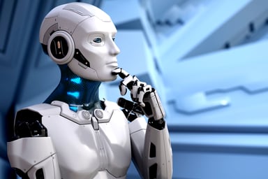 Thinking robot flipped