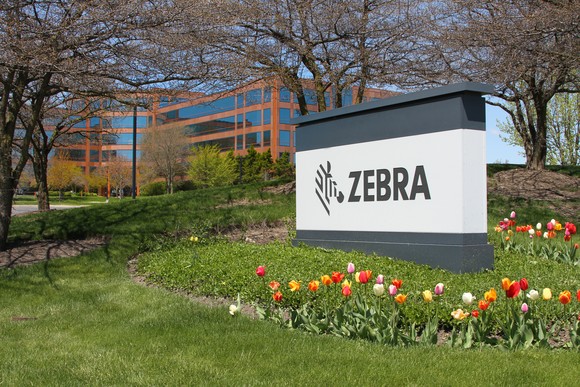 A Zebra sign at the company's headquarters.