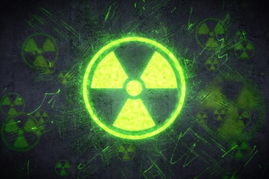 Glowing green nuclear radiation icon.