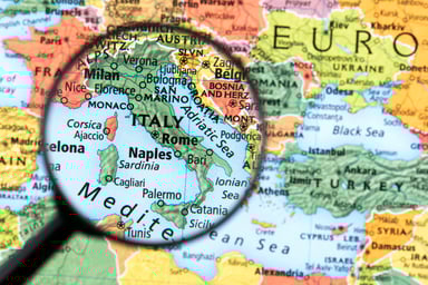 Map of Italy under a magnifying glass