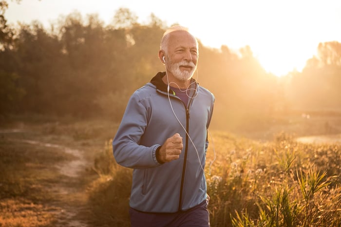 A person running outdoors.