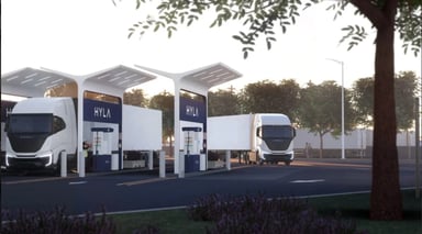 Nikola trucks at hydrogen fueling
