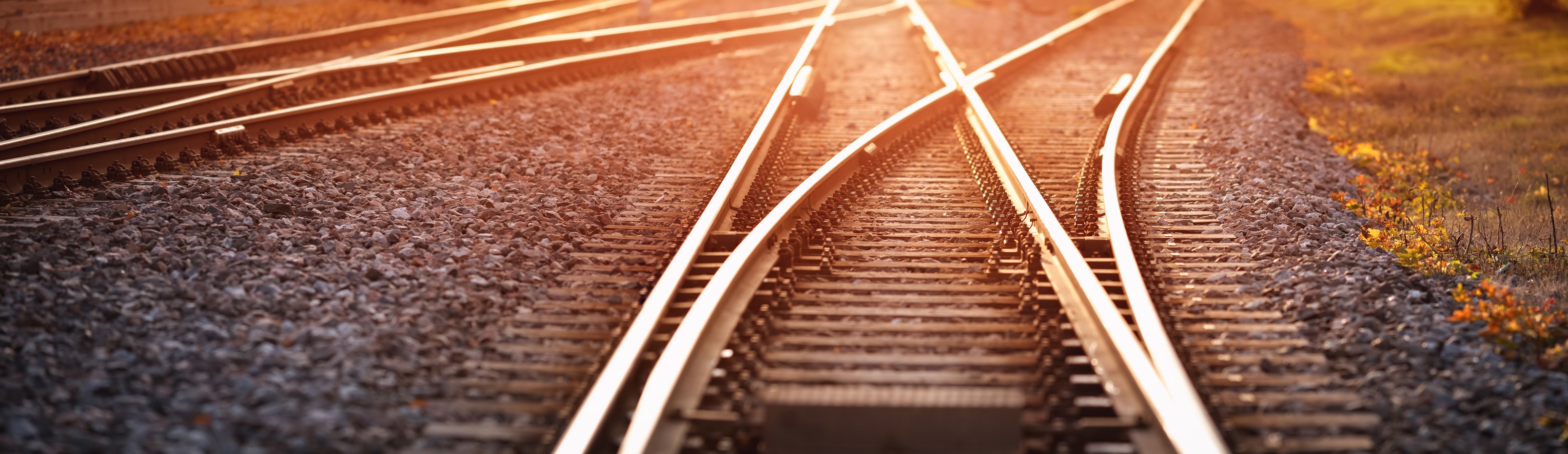 Train railroad track in the sunset Getty
