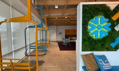 Snowflake logo in office on wall