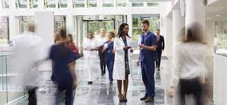 Hospital corridor with people